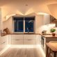 stunning modern kitchen with ambient lighting offers a warm and inviting atmosphere for cooking and dining photo